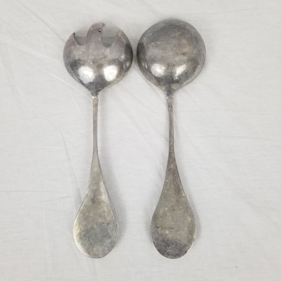 Vintage metal large spoon and fork with flower design 11" - Picture 4 of 10